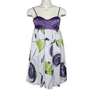 NWT XOXO Women's Purple Floral Satin Bustier Corset Lace Hem Dress Large